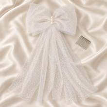 Load image into Gallery viewer, Sparkle Tulle Bridal Hair Bow or Shoulder Bows | White, Ivory or Champagne
