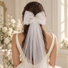 Load image into Gallery viewer, Sparkle Tulle Bridal Hair Bow or Shoulder Bows | White, Ivory or Champagne
