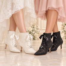Load image into Gallery viewer, Lace Bridal Ankle Boots – 6 cm Kitten Heel Wedding Boots
