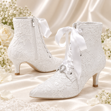 Load image into Gallery viewer, Lace Bridal Ankle Boots – 6 cm Kitten Heel Wedding Boots
