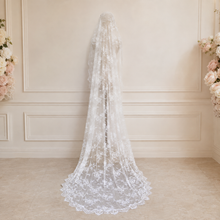 Load image into Gallery viewer, Off White Mantilla Cathedral Veil – Full Lace Long Length Bridal Veil
