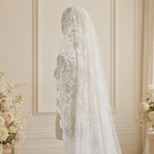 Load image into Gallery viewer, Off White Mantilla Cathedral Veil – Full Lace Long Length Bridal Veil
