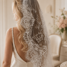 Load image into Gallery viewer, Off White Mantilla Cathedral Veil – Full Lace Long Length Bridal Veil
