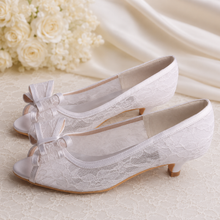Load image into Gallery viewer, Lace Bridal Shoes | 4cm Kitten Heels with Peep Toe
