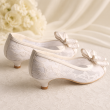 Load image into Gallery viewer, Lace Bridal Shoes | 4cm Kitten Heels with Peep Toe
