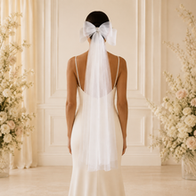 Load image into Gallery viewer, Double Layer Structured Bride Hair Bow Veil with Pearl Centre
