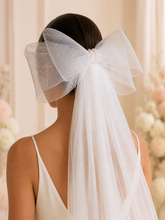 Load image into Gallery viewer, Double Layer Structured Bride Hair Bow Veil with Pearl Centre
