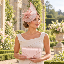 Load image into Gallery viewer, Light Pink Fascinator and Satin Clutch Bag Set | Wedding Guest Accessories
