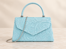 Load image into Gallery viewer, Light Blue Lace Top Handle Occasion Bag – Sale
