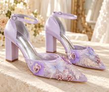Load image into Gallery viewer, Lilac Butterfly Bridal Shoes | Embroidered Mesh Block Heels
