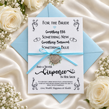 Load image into Gallery viewer, Lucky Silver Sixpence for the Bride – Wedding Day Keepsake Card
