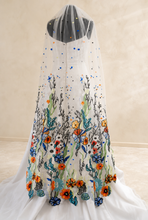 Load image into Gallery viewer, Ocean Floral Themed Embroidered Bridal Veil | Luxury Wedding Veil with Comb
