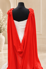 Load image into Gallery viewer, Red Chiffon Bridal Cape with Lace Details on Shoulders - 200cm
