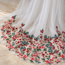 Load image into Gallery viewer, Red &amp; Pink Floral Embroidered Wedding Veil – White Tulle, 200 cm – Sale
