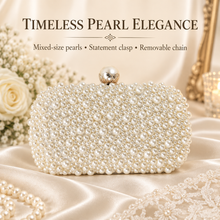 Load image into Gallery viewer, Handmade Ivory or White Pearl Clutch Bag – Bridal Wedding Purse with Pearl Clasp &amp; Chain
