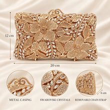 Load image into Gallery viewer, Luxury Swarovski Crystal Floral Clutch Bag – Gold, Champagne or Silver
