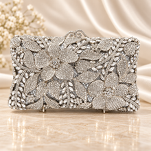 Load image into Gallery viewer, Luxury Swarovski Crystal Floral Clutch Bag – Gold, Champagne or Silver
