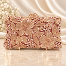 Load image into Gallery viewer, Luxury Swarovski Crystal Floral Clutch Bag – Gold, Champagne or Silver
