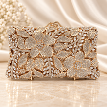 Load image into Gallery viewer, Luxury Swarovski Crystal Floral Clutch Bag – Gold, Champagne or Silver
