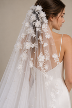 Load image into Gallery viewer, White 3D Floral &amp; Pearl Wedding Veil – 200 cm Chapel Length – Sale
