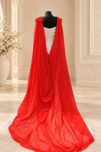 Load image into Gallery viewer, Red Chiffon Bridal Cape with Lace Details on Shoulders - 200cm
