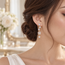 Load image into Gallery viewer, Gold Floral Cubic Zirconia Drop Earrings – Bridal Earrings

