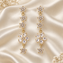 Load image into Gallery viewer, Gold Floral Cubic Zirconia Drop Earrings – Bridal Earrings
