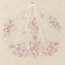Load image into Gallery viewer, Pink &amp; Lilac 3D Floral Cathedral Wedding Veil
