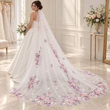 Load image into Gallery viewer, Pink &amp; Lilac 3D Floral Cathedral Wedding Veil
