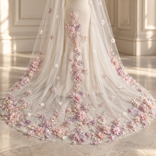 Load image into Gallery viewer, Pink &amp; Lilac 3D Floral Cathedral Wedding Veil
