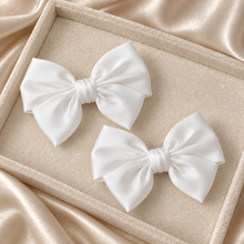 Load image into Gallery viewer, White Satin Bridal Shoe Bow Clips – Detachable Wedding Shoe Bows
