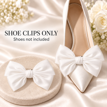 Load image into Gallery viewer, White Satin Bridal Shoe Bow Clips – Detachable Wedding Shoe Bows
