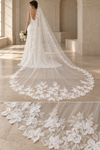 Load image into Gallery viewer, Floral Lace Edge Cathedral Wedding Veil – White or Ivory, 300–500cm
