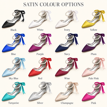 Load image into Gallery viewer, Pointed Satin Bridal Flats with Pearl Ankle Straps – Other Colours
