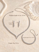 Load image into Gallery viewer, Crystal V Bridal Necklace, Earring &amp; Bracelet Set – Silver
