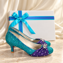 Load image into Gallery viewer, Ariel Inspired Bridal Heels | Teal &amp; Purple Mermaid Wedding Shoes
