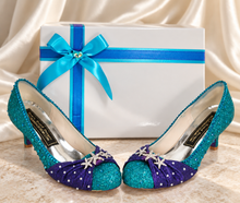 Load image into Gallery viewer, Ariel Inspired Bridal Heels | Teal &amp; Purple Mermaid Wedding Shoes
