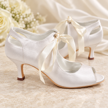 Load image into Gallery viewer, Vintage Satin Bridal Shoes – Peep Toe Ribbon Tie Wedding Booties in Custom Colours
