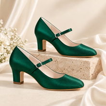 Load image into Gallery viewer, Satin Mary Jane Bridal Shoes – 7cm Block Heels
