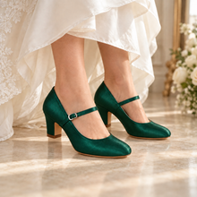 Load image into Gallery viewer, Satin Mary Jane Bridal Shoes – 7cm Block Heels
