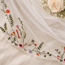 Load image into Gallery viewer, Wildflower Embroidered Bridal Veil – Colourful Floral Edge Wedding Veil
