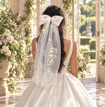 Load image into Gallery viewer, Botanical Tulle Bridal Bow |Custom Colour Bridal Veil Bow with Flowers
