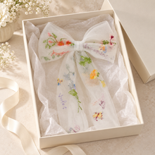 Load image into Gallery viewer, Botanical Tulle Bridal Bow |Custom Colour Bridal Veil Bow with Flowers
