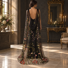 Load image into Gallery viewer, Embroidered Meadow Flower Bridal Cape – 150 cm

