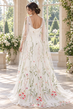 Load image into Gallery viewer, Embroidered Meadow Flower Bridal Cape – 150 cm
