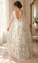Load image into Gallery viewer, Embroidered Meadow Flower Bridal Cape – 150 cm
