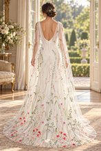 Load image into Gallery viewer, Embroidered Meadow Flower Bridal Cape – 150 cm
