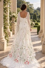 Load image into Gallery viewer, Embroidered Meadow Flower Bridal Cape – 150 cm
