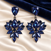 Load image into Gallery viewer, Large Crystal Statement Earrings – Blue, Silver or Gold
