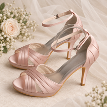 Load image into Gallery viewer, Custom Colour Satin Bridal Sandals – 3 Heel Heights
